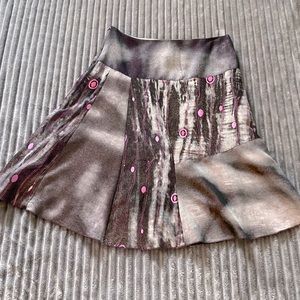 Skirt Gray Pink Embroidery Detail A-line Fully Lined Size L